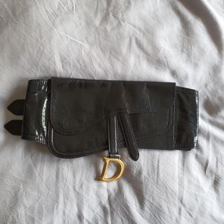 Authentic Christian Dior  Saddle Belt Black Crinkled Lambskin