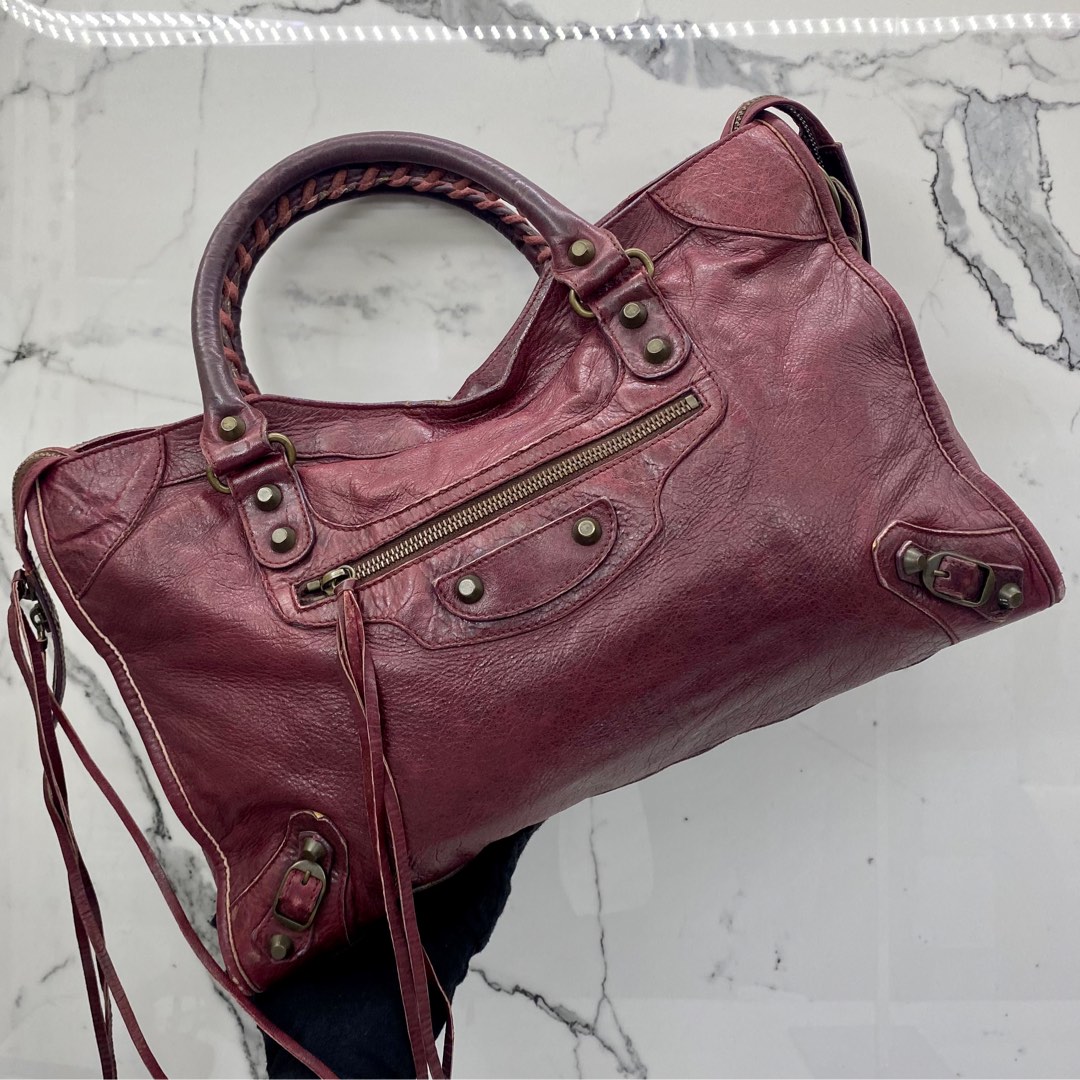 Balenciaga Classic City Bordeaux Red Leather Shoulder Bag 115748