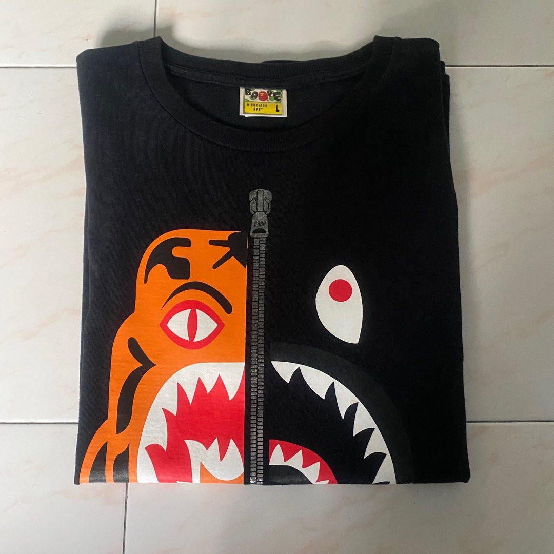 Bape half shark half tiger tee hot sale