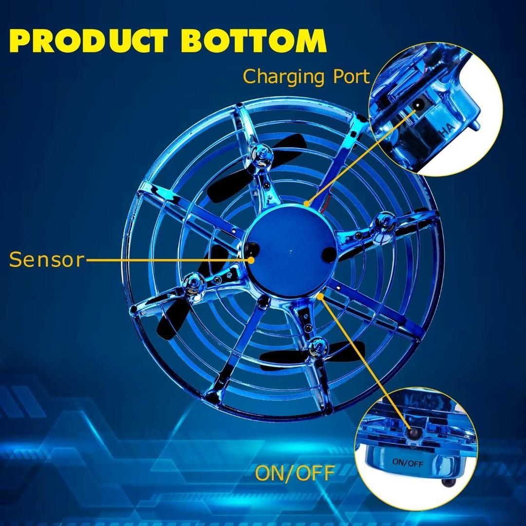 Clearance Sale BNIB BlueFire UFO Drone for Kids Mini Flying Drone with 360 Rotating and Led Lights Rechargeable Hand controlled Drone Outdoor Infrared Induction Aircraft Games Gifts for Boys Girls Blu...