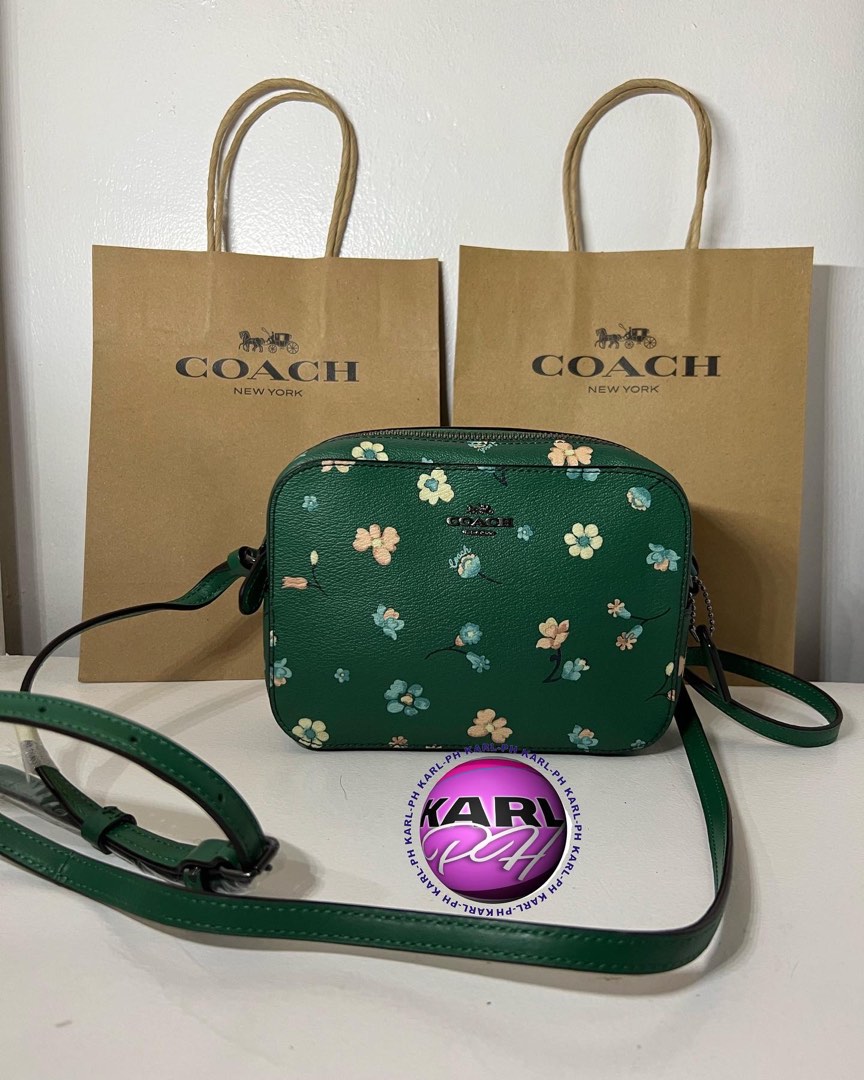 Coach Mini Camera Bag with Floral Print Green, Women's Fashion, Bags