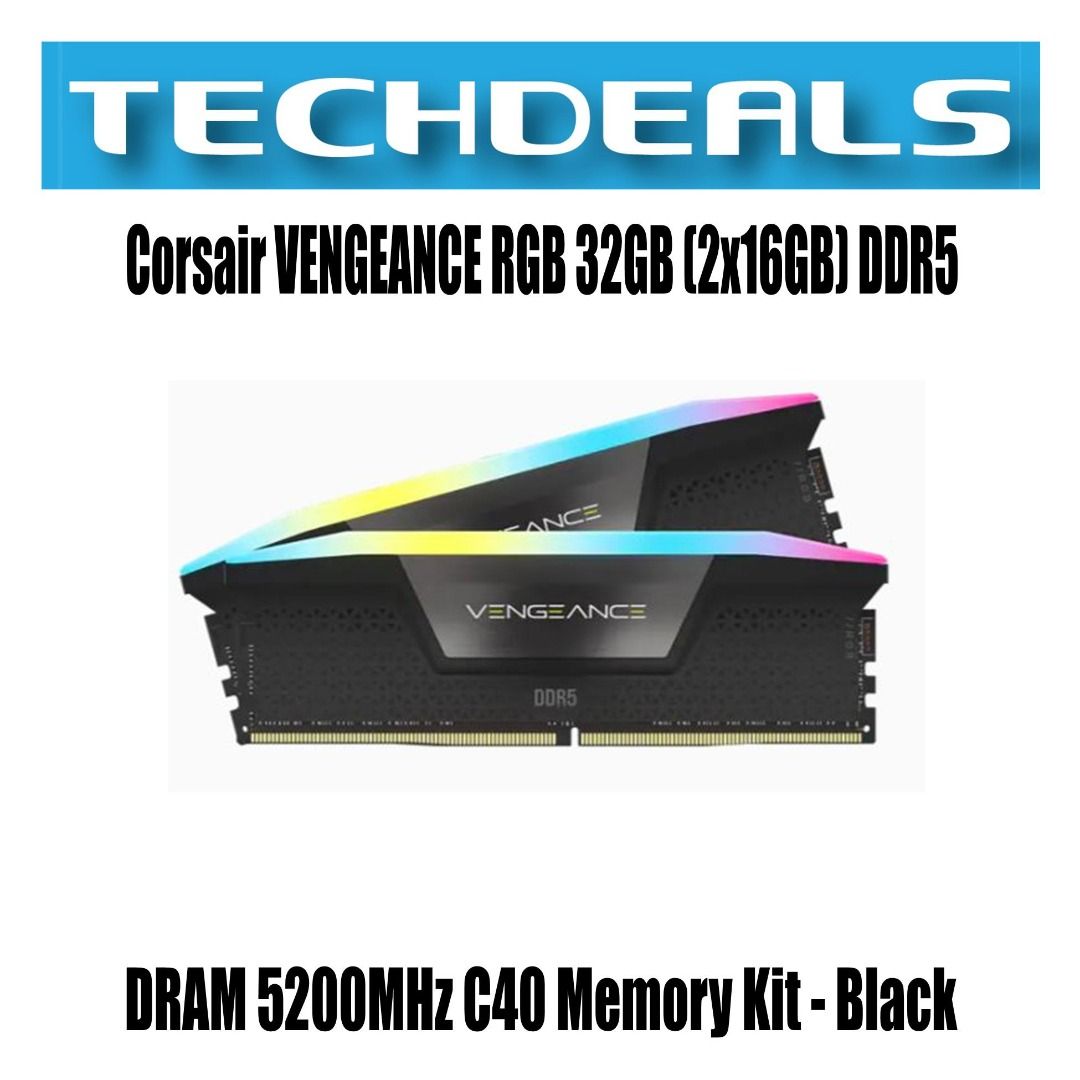 VENGEANCE® RGB 32GB (2x16GB) DDR5 DRAM 5200MHz C40 Memory Kit — Black