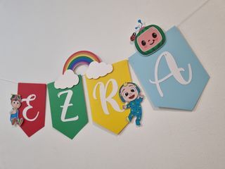 Customised name banner for birthday (Cocomelon theme)