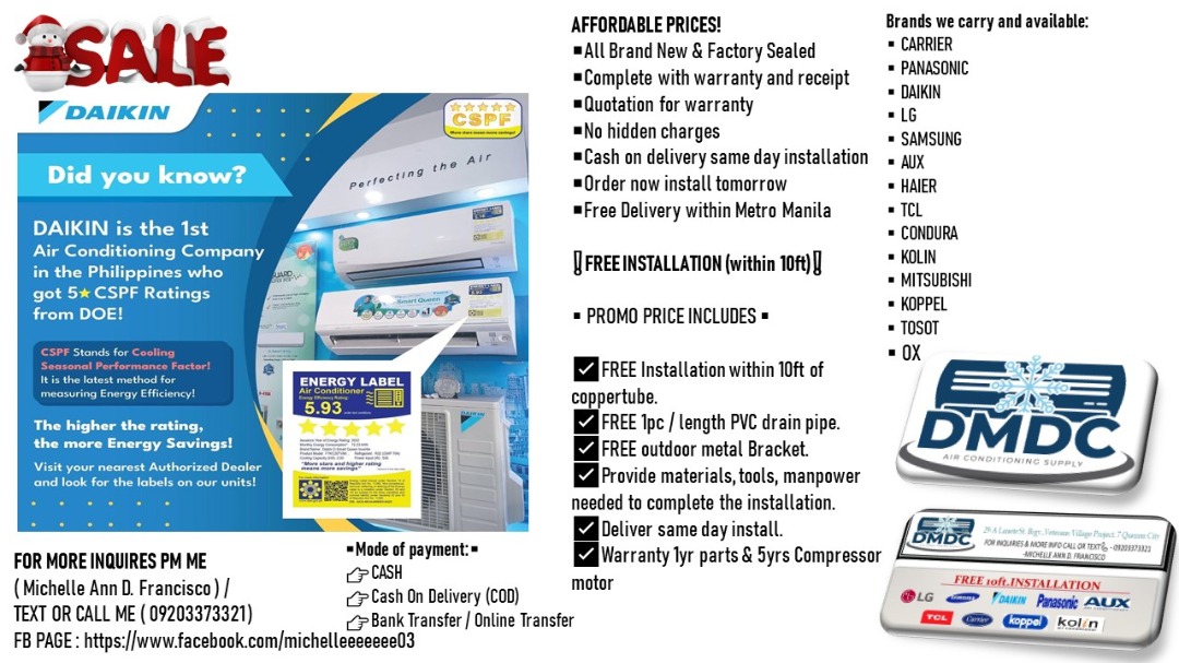 D Smart Aircon Split Type Inverter (Brand New all units), TV & Home