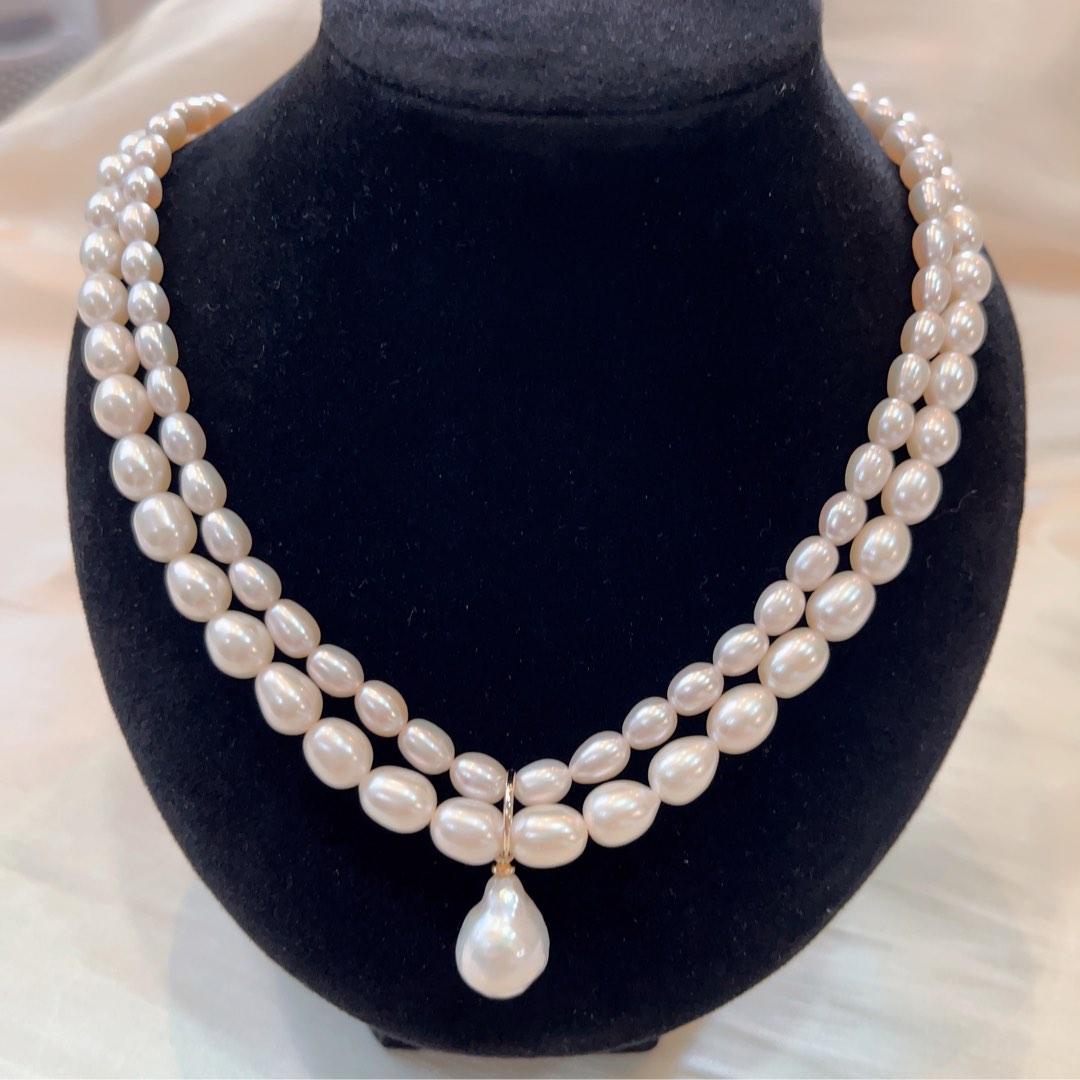 Double layer pearl necklace on sale