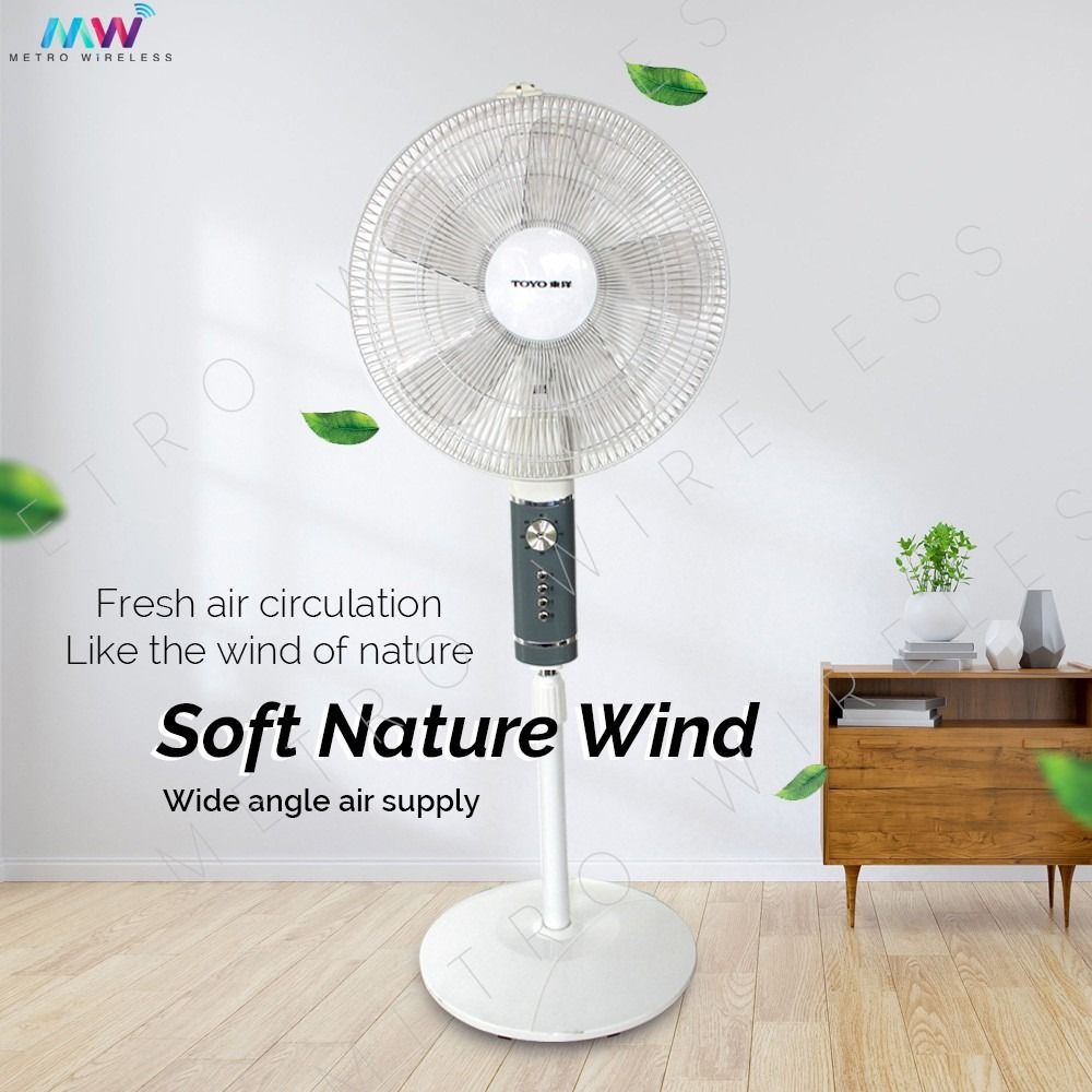Electric Fan 16" Stand Fan Strong Wind 5 Blades ThreeSpeeds w/ Timer
