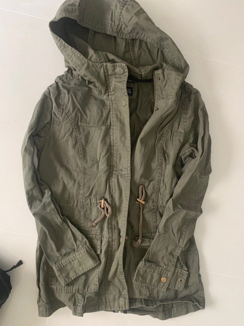 Free long overcoat. H&M jacket w/hood (blue), cotton on jacket w/hood