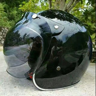 Gloss Black with Silver Lining Motorcycle Helmet Open Face Three Button Snap Retro Vintage Vespa Scooter Cafe Racer Motorbike Bike Leather Gloss Old School