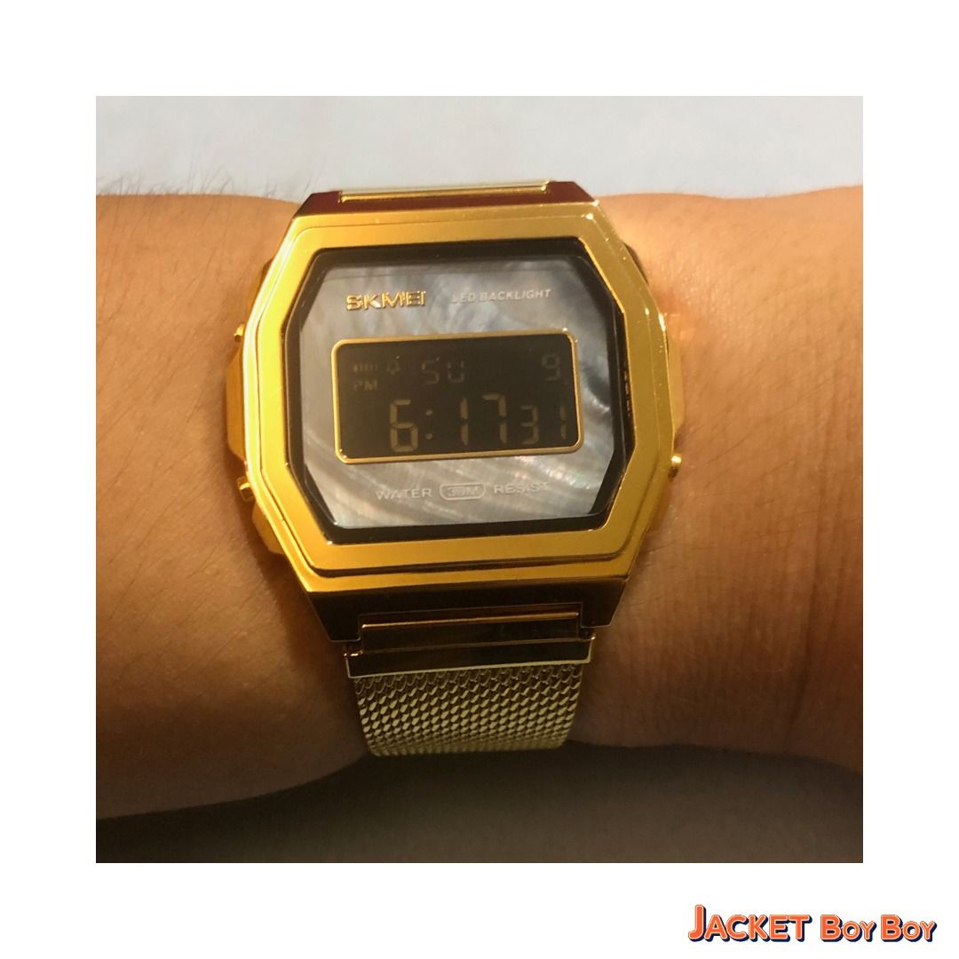 FIXED PRICE CLEARANCE SALE 28 OFF Gold Digital Black LED Marble Textured Negative Display Retro Watch