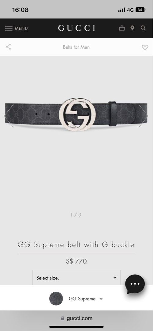 Gg supreme belt shop with g buckle black