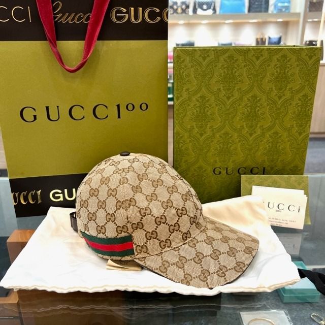 Gucci Beige GG Canvas Web Trim Detail Baseball Cap L Gucci