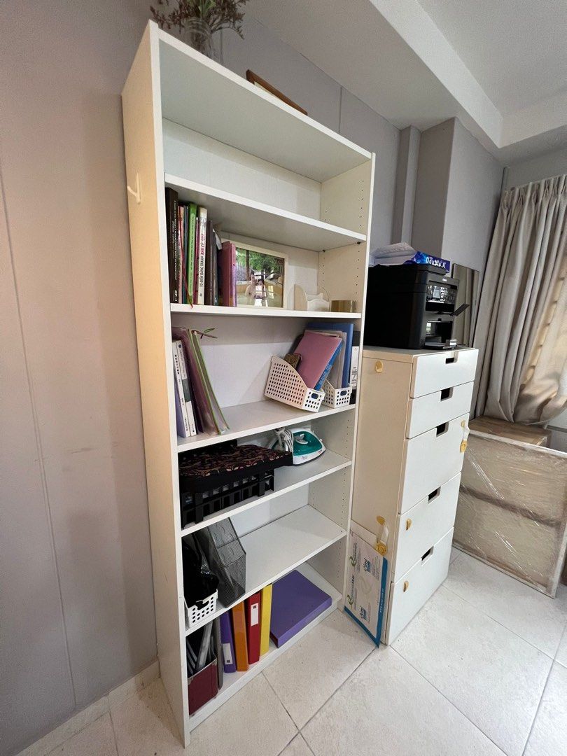 Ikea bookshelf, storage drawer, small storage rack, desk