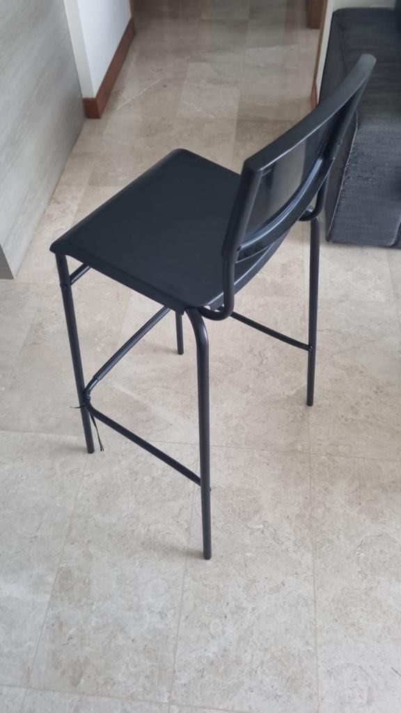 IKEA STIG bar stools (4x) with backrest, 74cm, black, Furniture & Home