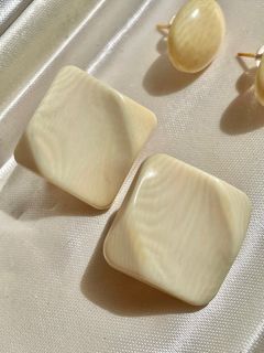 Ivory Clip Earrings - Geometric Shape
