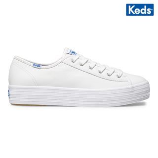 Keds 小白鞋 厚底 白色 全白 皮革 基本款 增高 3公分 藍標 防潑水 經典款 WH57310