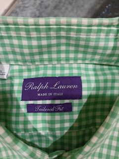 kemeja Ralph Lauren Purple Label green checked shirt tailored fit