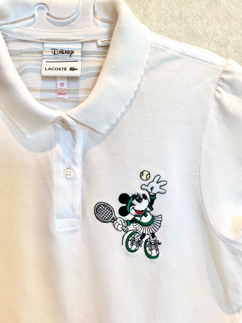 Lacoste White Minnie Mouse Pique Polo Girl Kid Child Sz 12