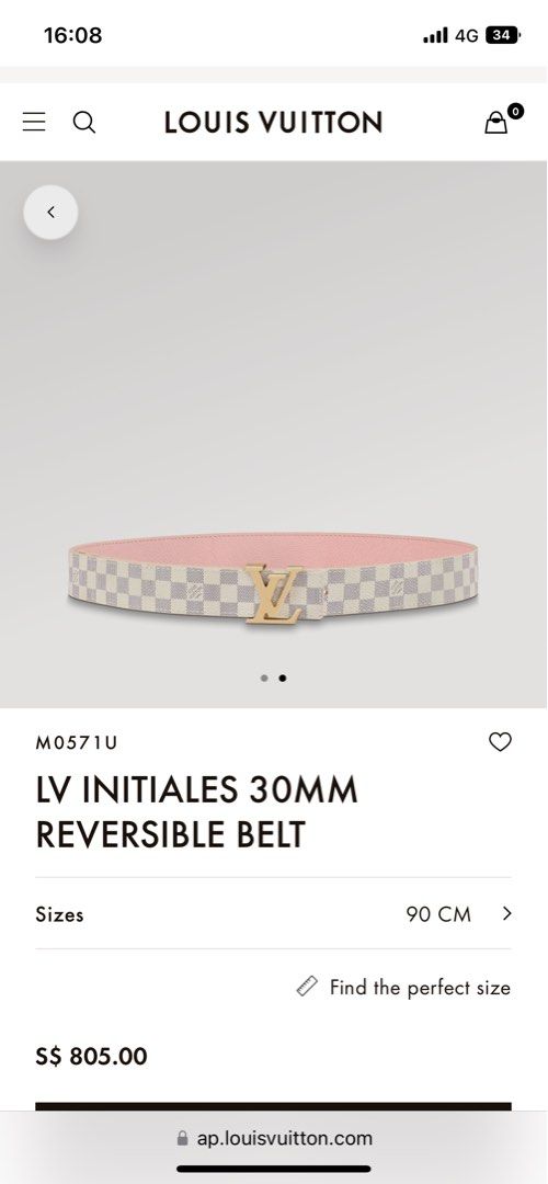 Louis Vuitton, Accessories, Lv Initiales 4mm Reversible Belt Damier Azur  Size 85cm