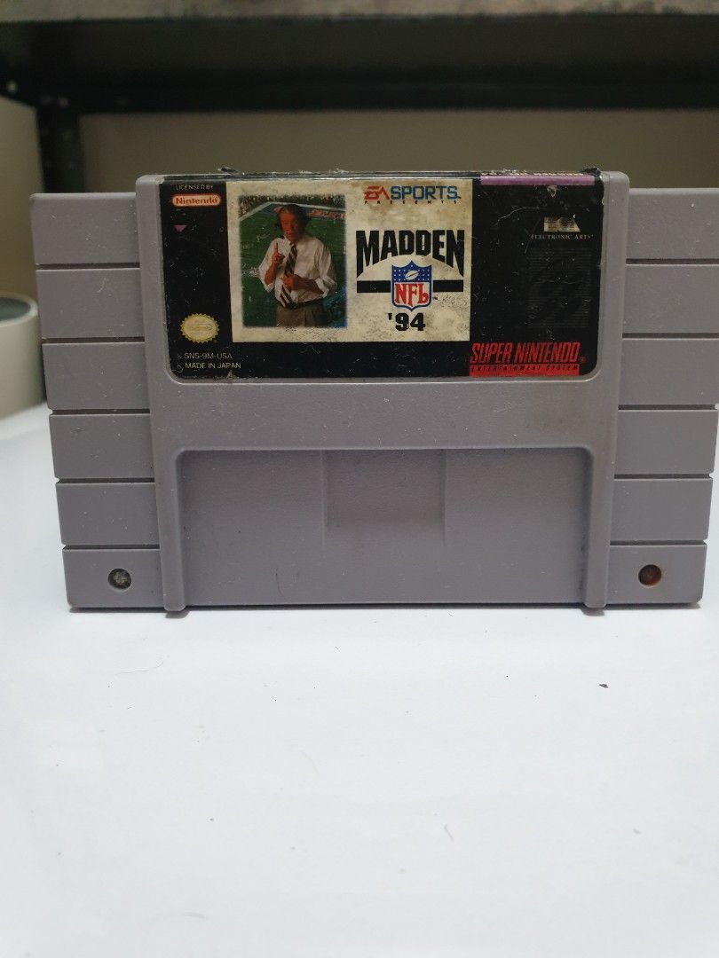 Madden 94 (Super Nintendo Entertainment System SNES) (Category: Nintendo) located in Quezon City. Submitted by itemsforadoption (Listing ID 1195746811, Image 1). Description: Rfs: Its 2022! Happy New Year. Now is a time to be joyous and declutter. And I'm doing just that this season. Madden NFL '94 is an American football video game released for the Sega Genesis and Super NES in 1993. It is the first game in the Madden series with an official Nat