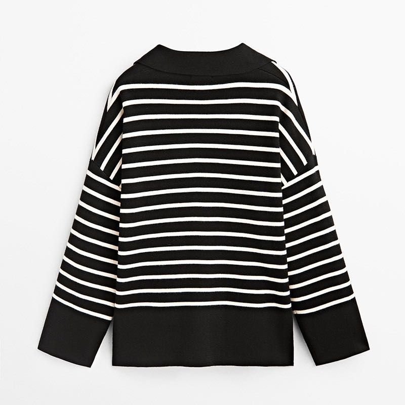 Massimo Dutti Navy Striped V neck Jumper Women s Fashion Tops