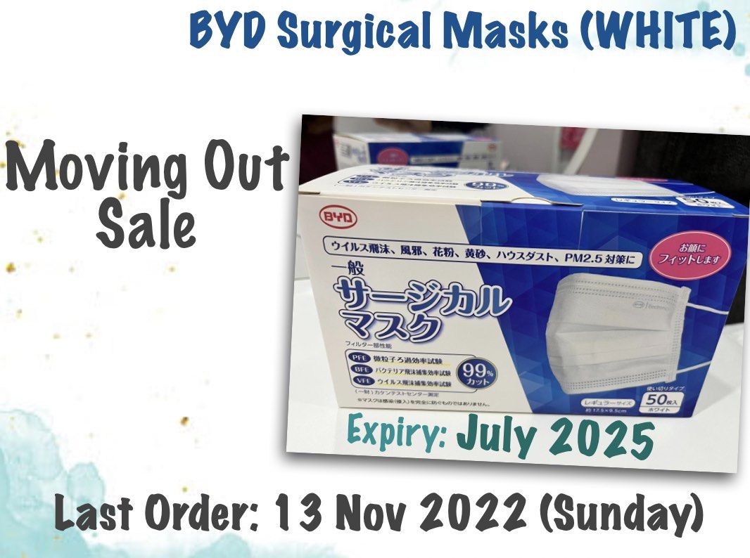 [Moving Out Sale] BYD Japanese Version (WHITE) Surgical Mask 3 Ply