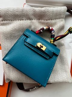 Bleu Izmir Tadelakt Micro Mini Kelly Twilly Bag Charm Gold Hardware, 2021