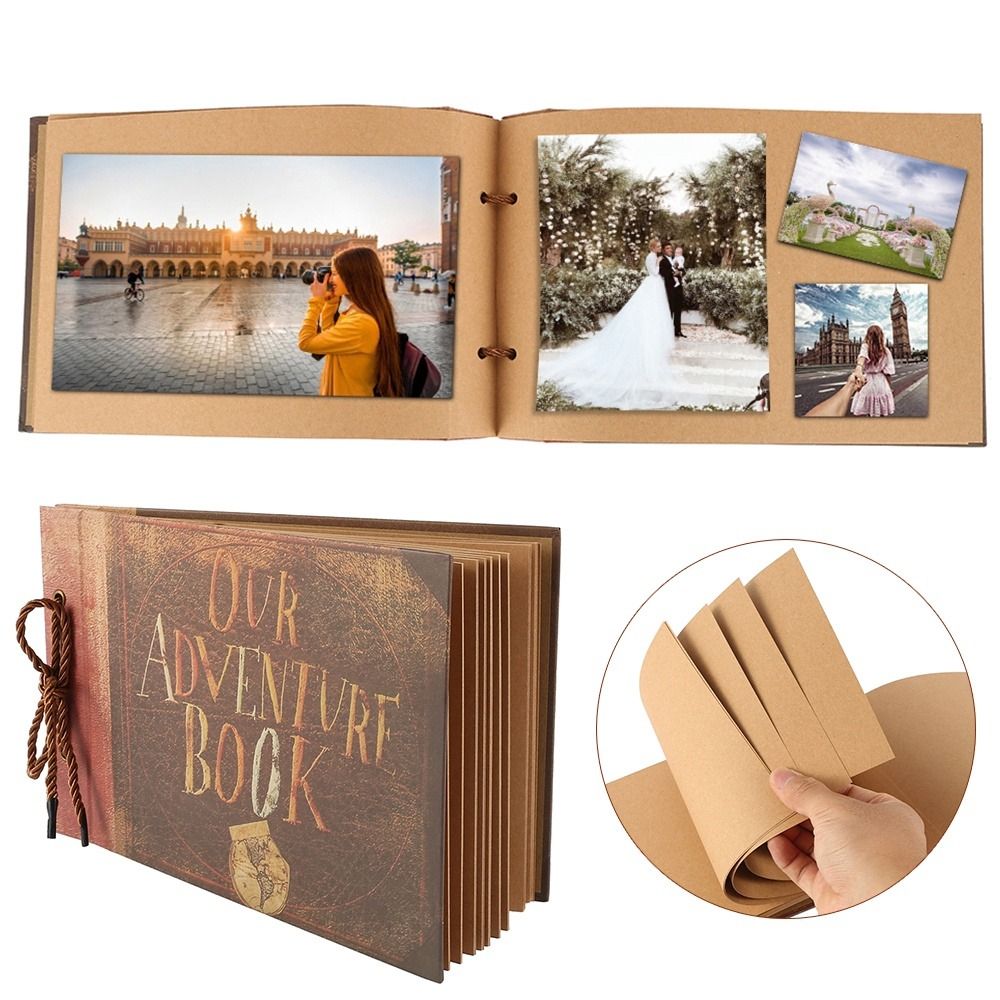 Photo Album Scrapbook Our Adventure Book DIY Handmade Album Scrapbook Movie Up Travel Scrapbook for Anniversary Wedding Travelling Baby Shower