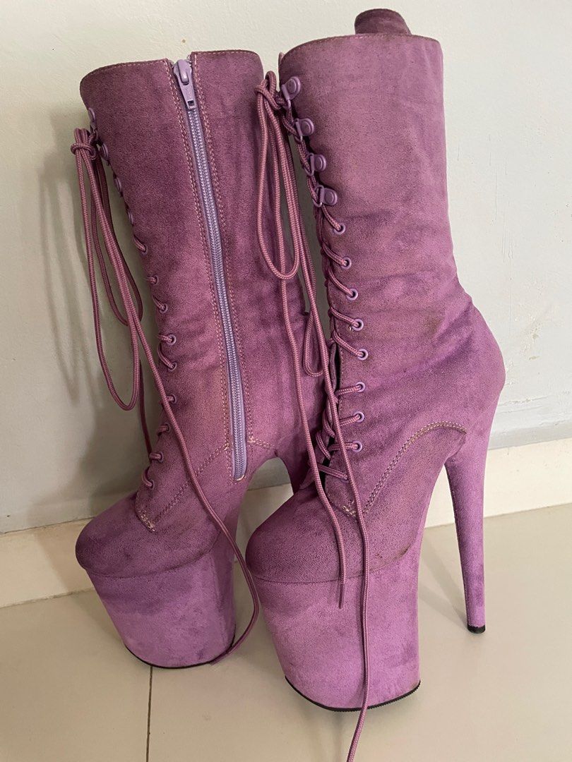 Pleasers purple suede 8 inch boots size 