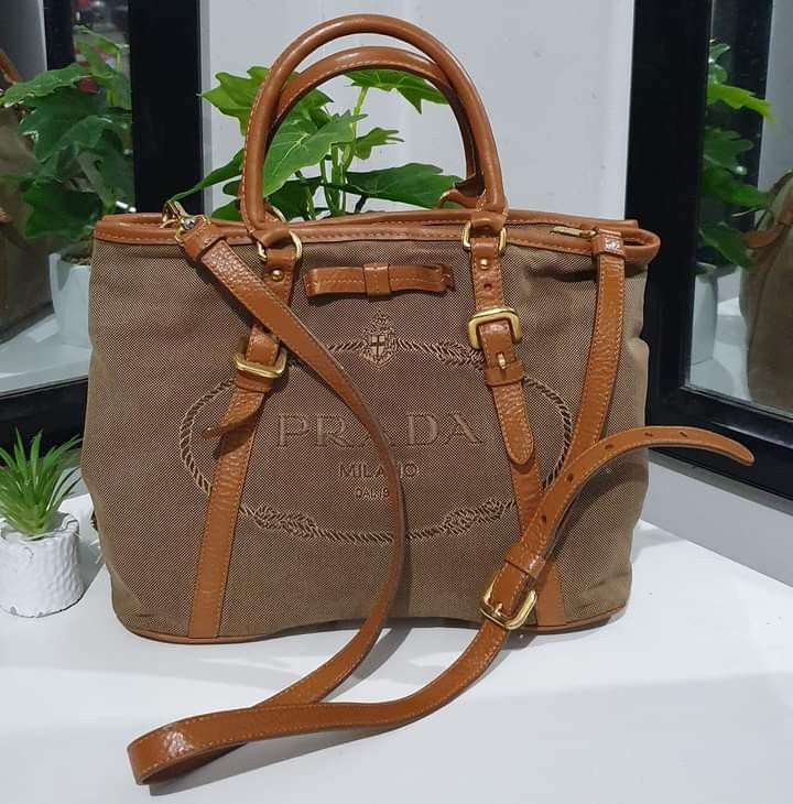 Prada logo jacquard tote clearance