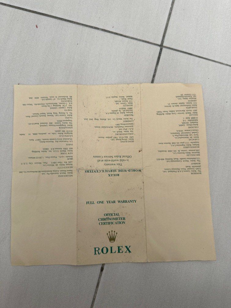 rolex warranty paper. garantie rolex Hobbies Toys Collectibles