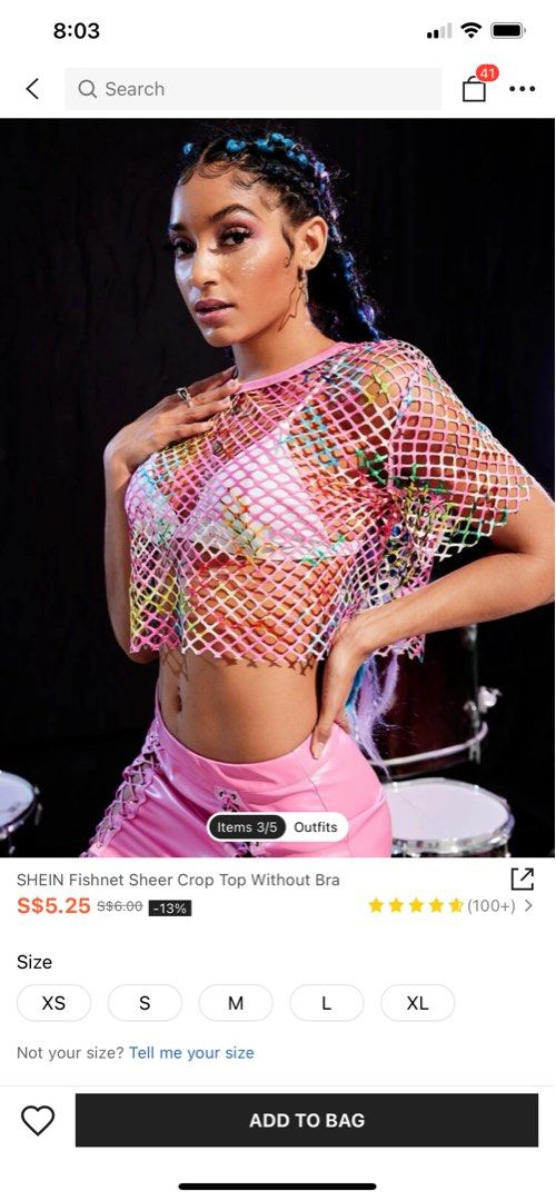 Shein pink fishnet top
