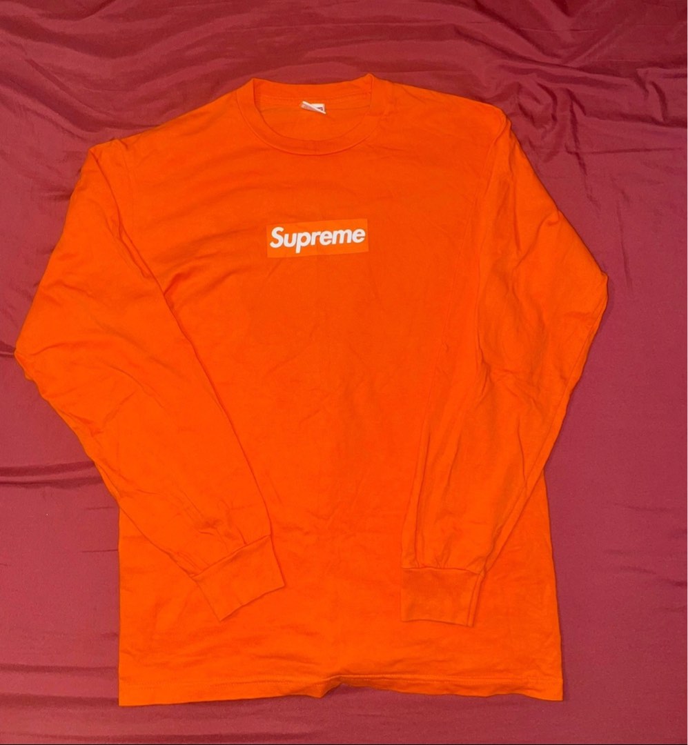 Supreme L S Box Logo Orange Men s Fashion Tops Sets Tshirts