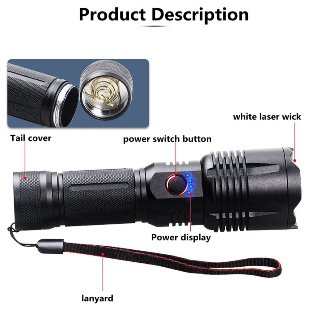 Promo] Ultra Powerful Long Range 30W LED Zoomable Flashlight with  Rechargeable 26650 Battery  USB Type-C charging cable, Outdoor Torchlight  for Multipurpose Use, Sports Equipment, Hiking  Camping on Carousell
