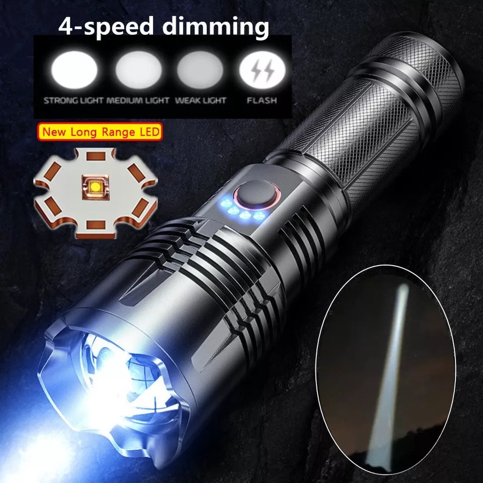 [Promo] Ultra Powerful Long Range 30W LED Zoomable Flashlight with  Rechargeable 26650 Battery  USB Type-C charging cable, Outdoor Torchlight  for Multipurpose Use, Sports Equipment, Hiking  Camping on Carousell