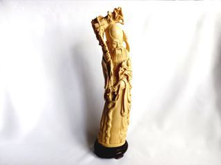 Vintage faux ivory Shou Lao figurine, moulded resin, 12.5 in. tall x 3.5 in. W, slightly used