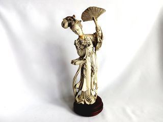 Vintage He Xiangu figurine with stand, moulded resin, 11.25 in. tall, slightly used but damaged