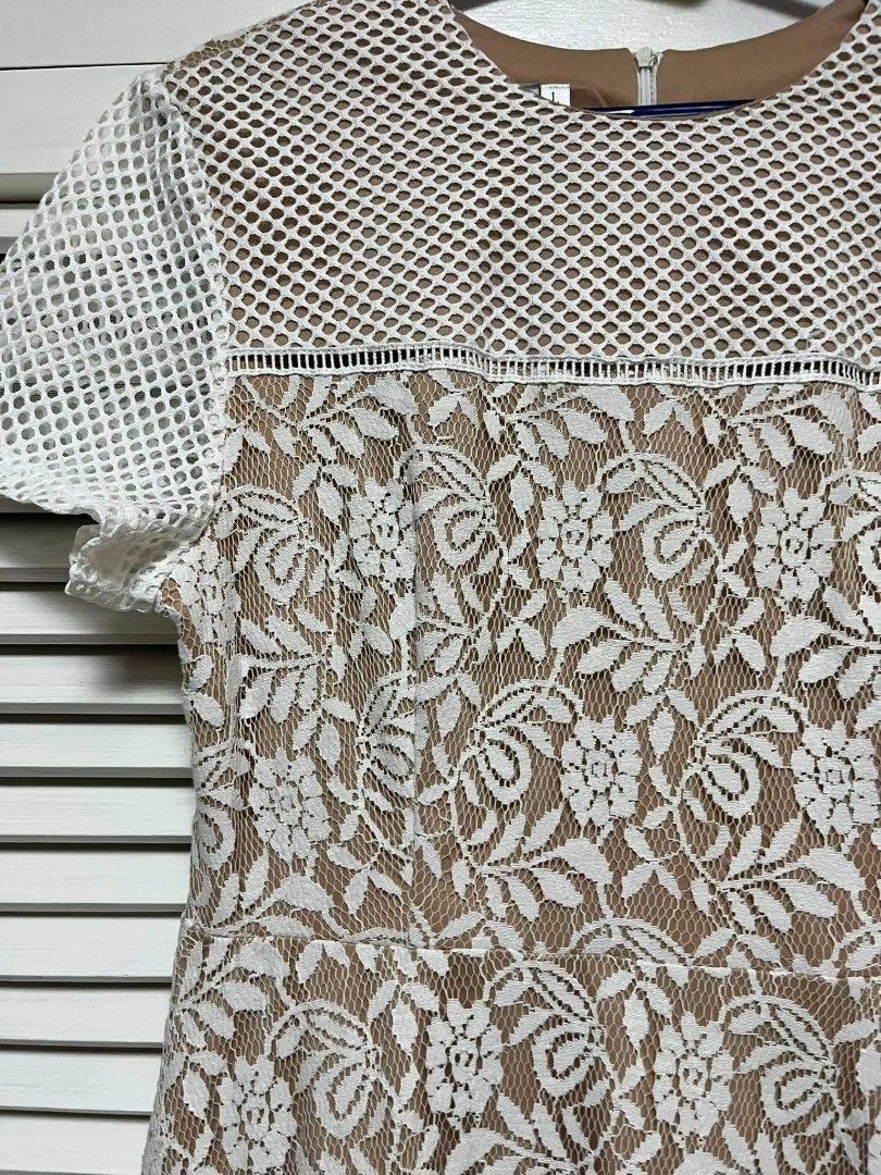White & nude lace dress (Category: Dresses) located in Manila. Submitted by shopdct (Listing ID 1195703057, Image 3). Description: tag says large but best fits medium frame.
