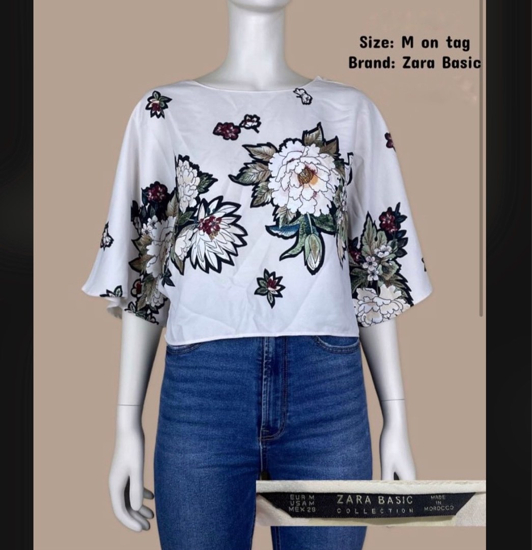 Zara Floral Top 100 Original Medium, Women's Fashion, Tops, Blouses on