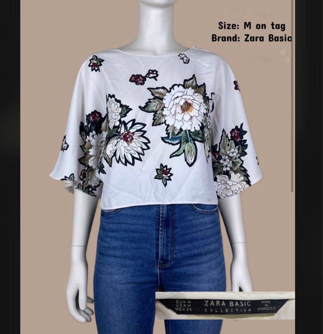 Zara Floral Top 100 Original Medium, Women's Fashion, Tops, Blouses on