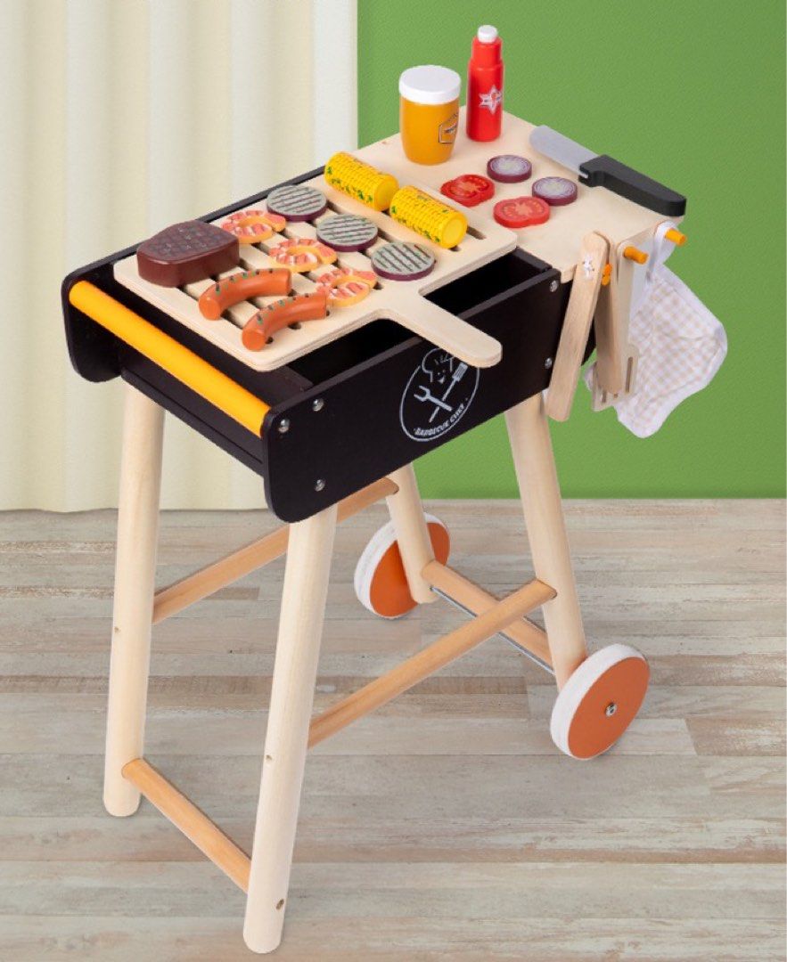 SG LOCAL STOCK Barbecue BBQ Rack Wooden Children Play Kitchen Toys Interactive Grill Kids Pretend Play Birthday Gift Hobbies Toys Toys Games on Carousell