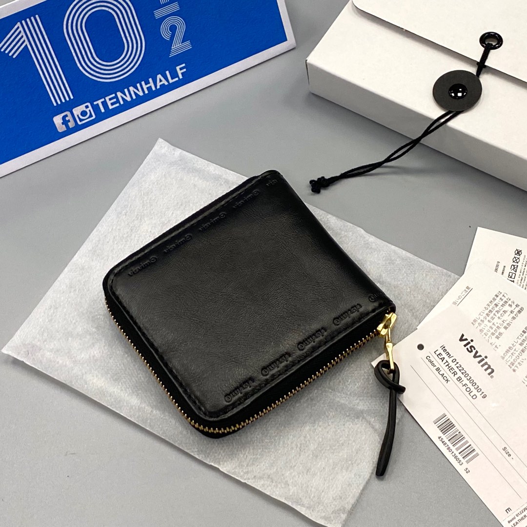 全新Visvim Leather Bi-Fold Zip Wallet Black 黑色真皮銀包, 名牌