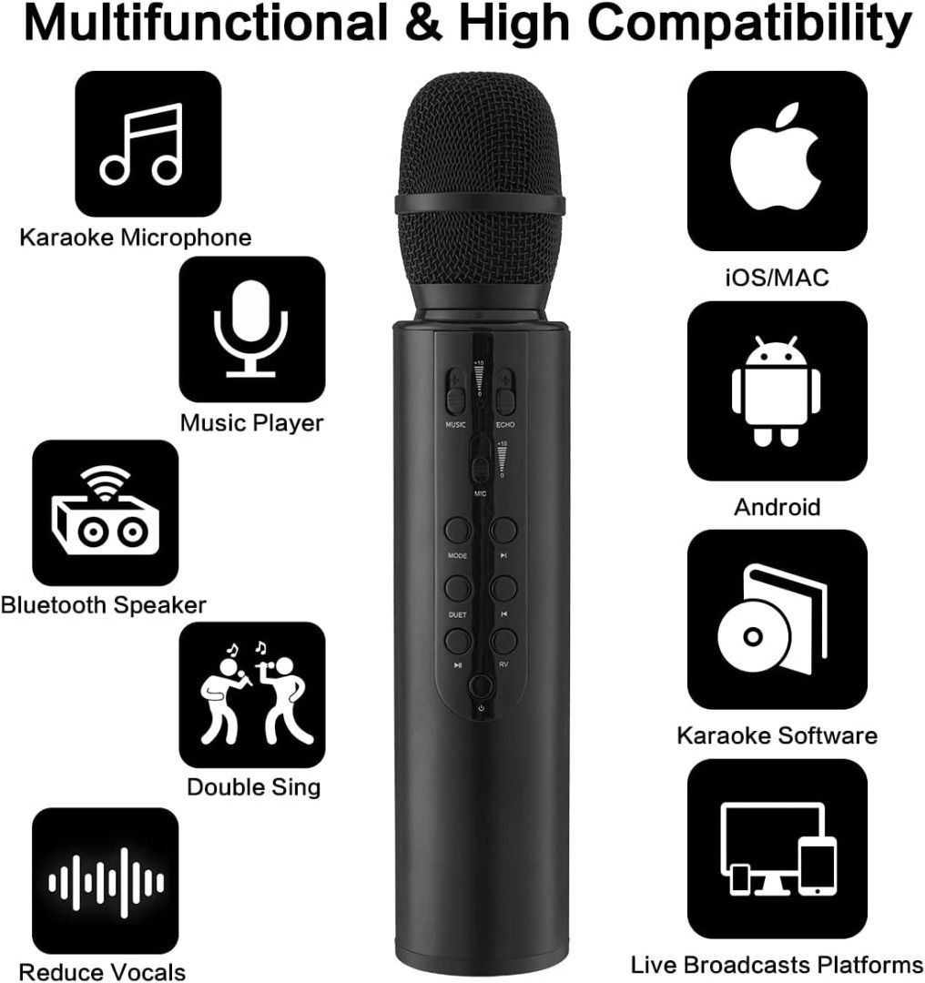 B2841] Aceshop Karaoke Wireless Microphone Portable Handheld Bluetooth  Speaker Mic, Wireless Microphones Karaoke Machine Home KTV Player  Compatible with Android & iOS Devices for Party/Singing/Meeting, Audio,  Microphones on Carousell