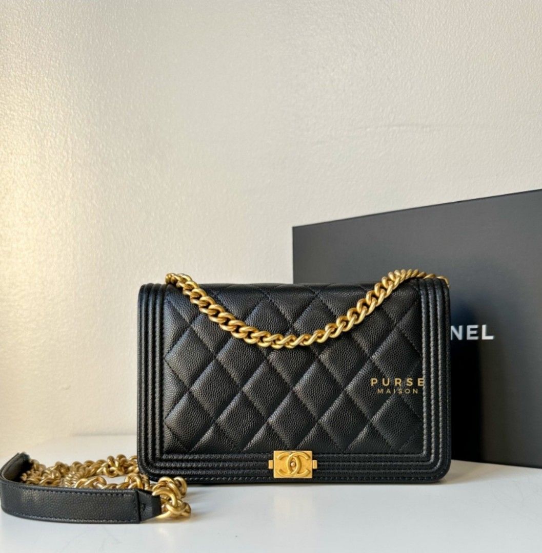 Brand New Chanel Boy Wallet on Chain (WOC) in Aged Gold Hardware  (microchip), Luxury, Bags & Wallets on Carousell