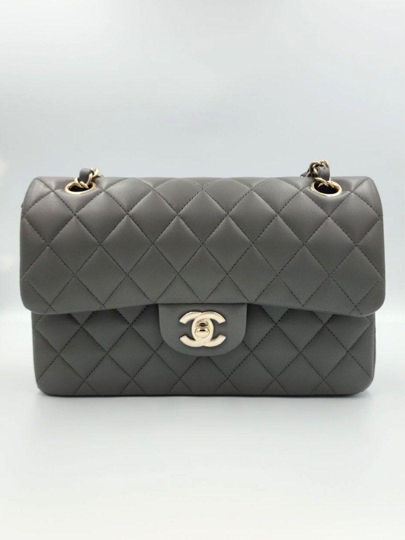 Brand New Chanel Dark Grey Etain 22A Classic Small Lamb Skin Light Gold  Hardware, Luxury, Bags & Wallets on Carousell