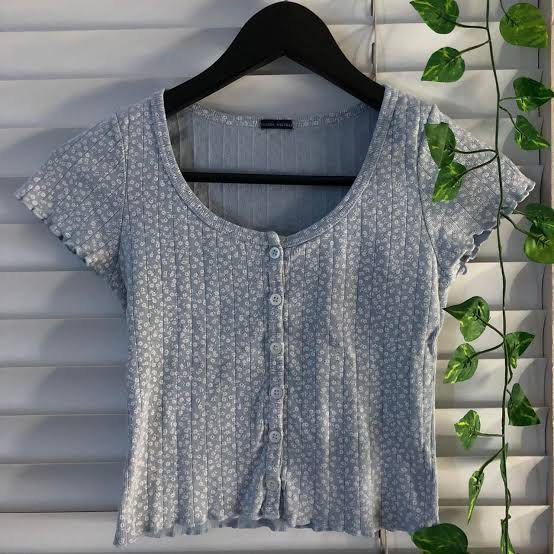Brandy Melville - Zelly Top (Category: Shirts) located in Las Pinas. Submitted by buymyclothes2 (Listing ID 1200329528, Image 2). Description: Light Blue with White Floral Freesize but best fits XS - M.
