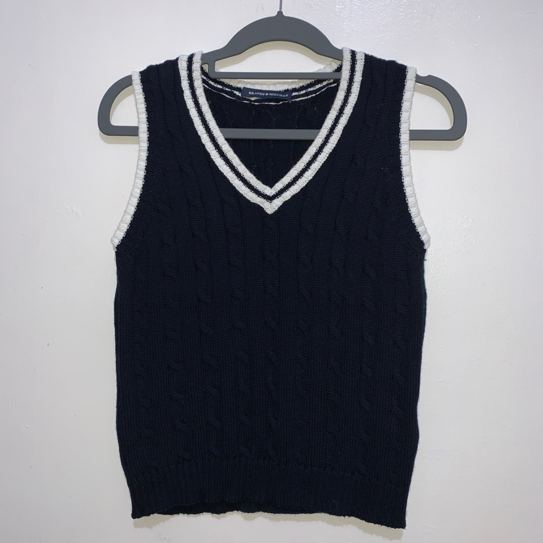 Brandy Melville Marlena Navy Cable Knit Sweater Vest, Women's Fashion