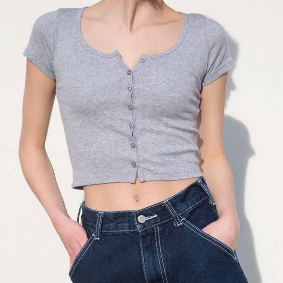 Brandy Melville Zelly Eyelet Crop Top Buttondown in Grey, Women's