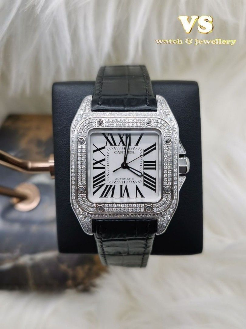 Cartier santos deals 100 diamond bezel