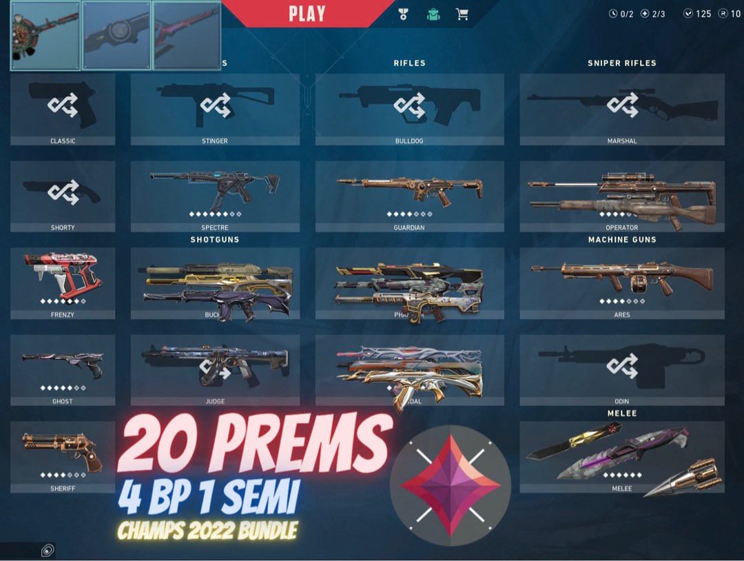 CHAMPS 2022 BUNDLE 20 PREMIUMS CHEAP VALORANT ACCOUNT, Video Gaming