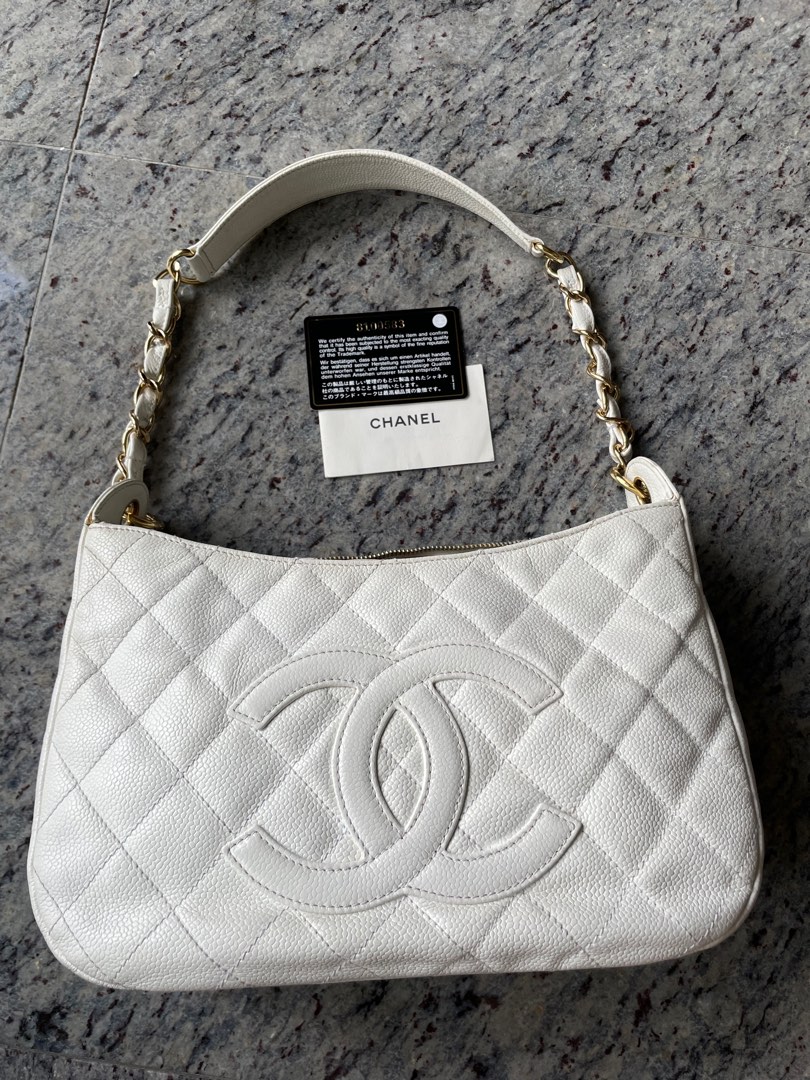 Chanel Vintage Half Moon Hobo Bag in White Caviar, Luxury, Bags & Wallets  on Carousell